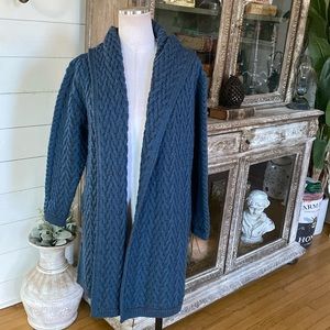 Aran Craft Merino Wool Open Front Cardigan with Pockets LARGE EXCELLENT